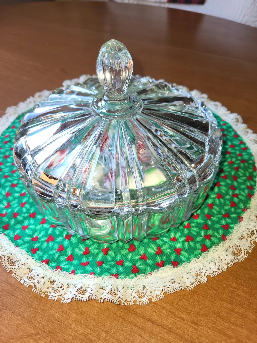 Anchor Hocking Clear Glass Covered Vanity Dish - Pressed Pattern